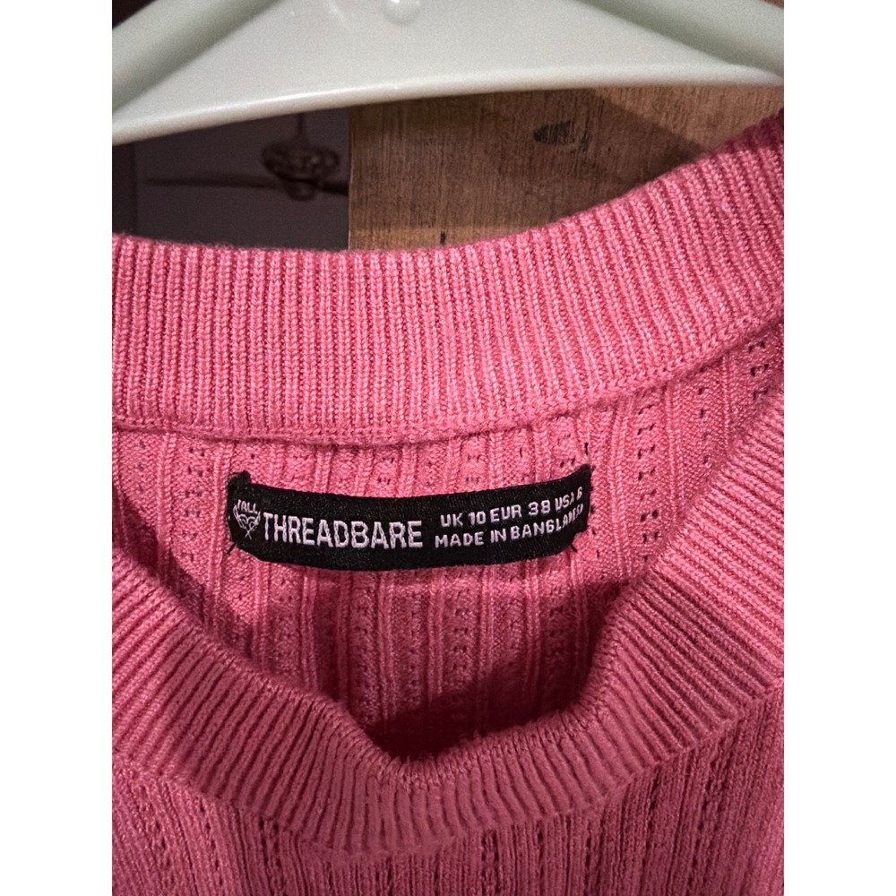 Threadbare Tall Womens Ribbed Knit Sleeveless Top Pink Pointelle Sweater Vest 6 - Picture 2 of 4